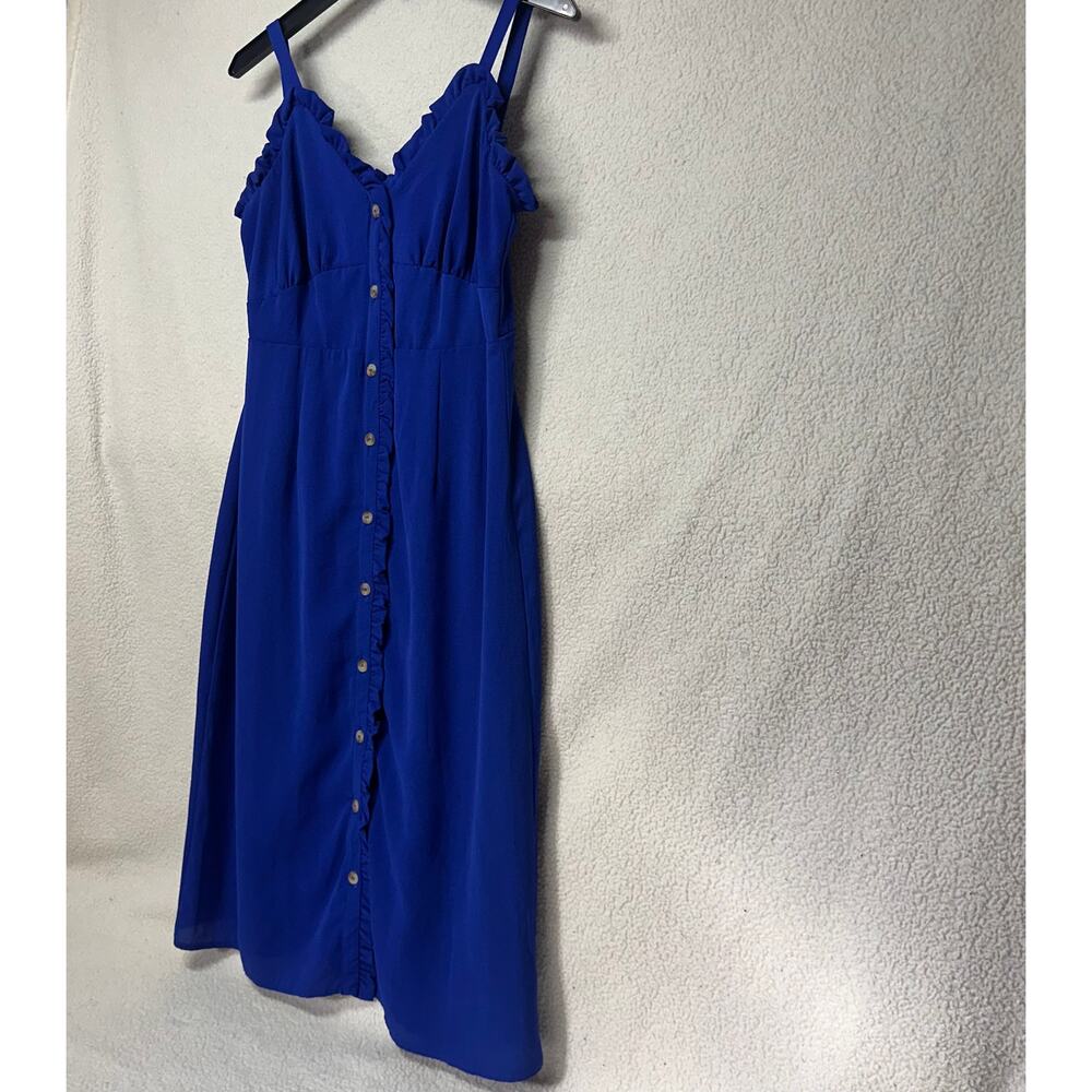 Cobalt Blue Ruffle Button Front Midi Dress Small Adjustable Strap - Picture 5 of 10